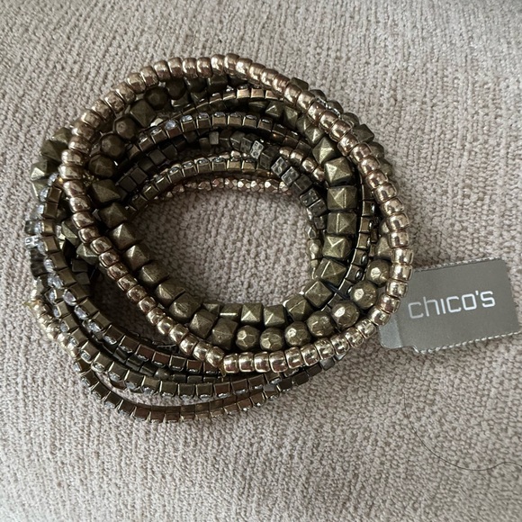 Chico's NWT Metallic Chunky Beaded Stretch 11 Bracelet Collection Bronze Gold - Picture 3 of 12